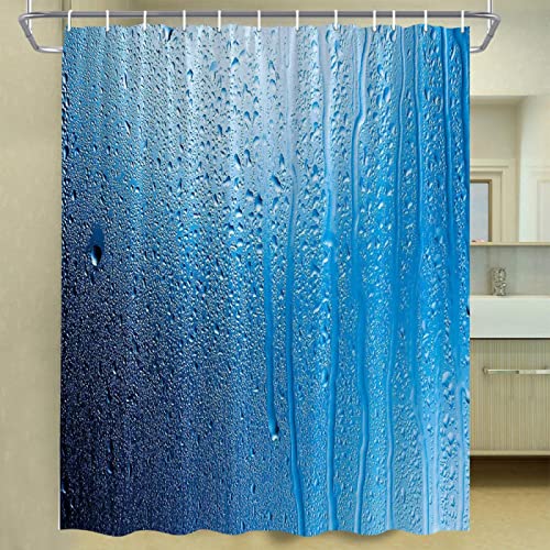 JIAMELUCK Wassertropfen Glas Duschvorhänge Dunkelblaue Wassertropfen Bad Deko Vorhang Maschinenwaschbar Stoff Badezimmer 170x170cm(67" Wx67 H) von JIAMELUCK