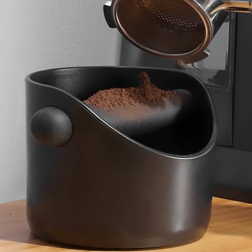 JIAMIAN Kaffeesatz Klopfpulver Box, Kaffeesatz Klopfeimer, 450ml Kaffeesatz Eimer, Teesatz Behälter, Abnehmbare Metall Klopfstange Und Rutschfeste Basis Kaffeesatz Box (Schwarz) von JIAMIAN