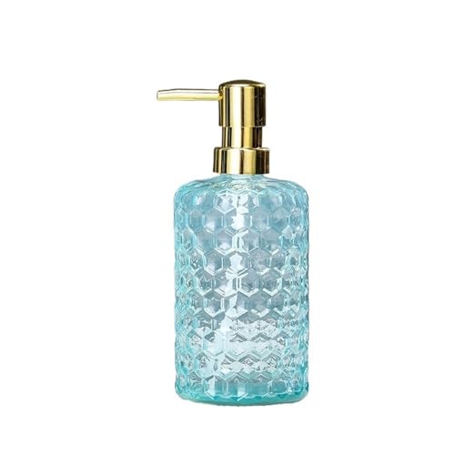 500 ml transparenter zylindrischer Seifenspender in Blau, Grau, Grün und Gelb for das Badezimmer im Hotelzimmer aus Glas for Drücken von Lotion for Bathroom Kitchen Home(Blue) von JIANBOHAIRS