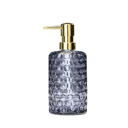 500 ml transparenter zylindrischer Seifenspender in Blau, Grau, Grün und Gelb for das Badezimmer im Hotelzimmer aus Glas for Drücken von Lotion for Bathroom Kitchen Home(Gray) von JIANBOHAIRS