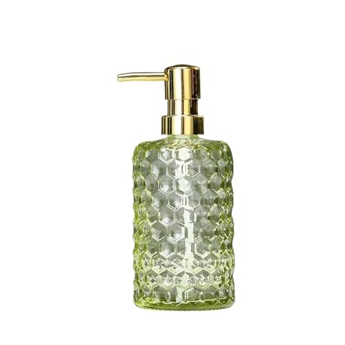 500 ml transparenter zylindrischer Seifenspender in Blau, Grau, Grün und Gelb for das Badezimmer im Hotelzimmer aus Glas for Drücken von Lotion for Bathroom Kitchen Home(Green) von JIANBOHAIRS