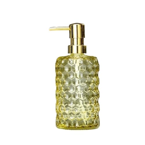 500 ml transparenter zylindrischer Seifenspender in Blau, Grau, Grün und Gelb for das Badezimmer im Hotelzimmer aus Glas for Drücken von Lotion for Bathroom Kitchen Home(Yellow) von JIANBOHAIRS