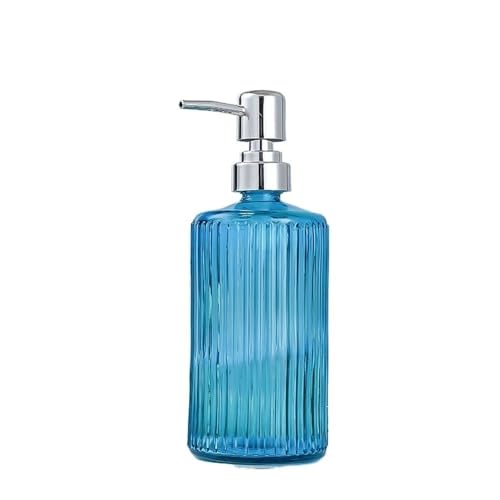 500ml Seifenhalter Transparent Badezimmer Zylindrische Home Hotel Glas Push Lotion Flasche for Bathroom Kitchen Home(Blue) von JIANBOHAIRS
