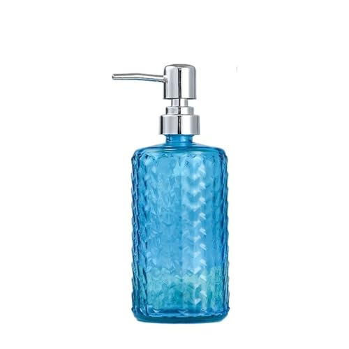 500ml Seifenhalter Transparent Zylindrische Home Hotel Badezimmer Glas Push Lotion Flasche for Bathroom Kitchen Home(Blue) von JIANBOHAIRS