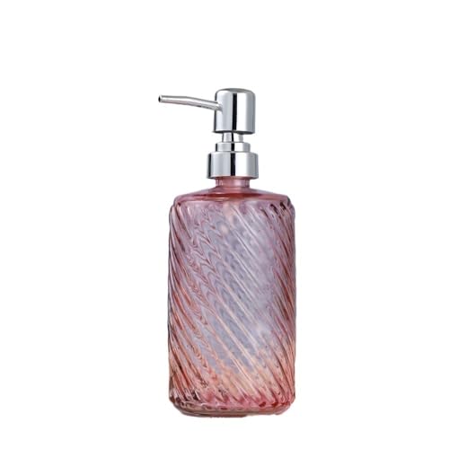500ml Seifenhalter Transparent Zylindrische Home Hotel Badezimmer Glas Push Lotion Flasche for Bathroom Kitchen Home(Pink) von JIANBOHAIRS