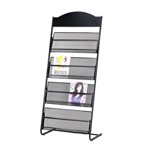 JIANBOHAIRS Zeitschriftenständer Bodenstehender Zeitschriftenständer Informationsständer Lagerregal 4-lagiger Zeitungsständer Manueller Bücherständer aus Metall for Ausstellungen, Büro(Black) von JIANBOHAIRS