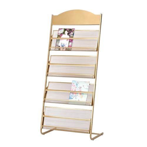JIANBOHAIRS Zeitschriftenständer Bodenstehender Zeitschriftenständer Informationsständer Lagerregal 4-lagiger Zeitungsständer Manueller Bücherständer aus Metall for Ausstellungen, Büro(Gold) von JIANBOHAIRS