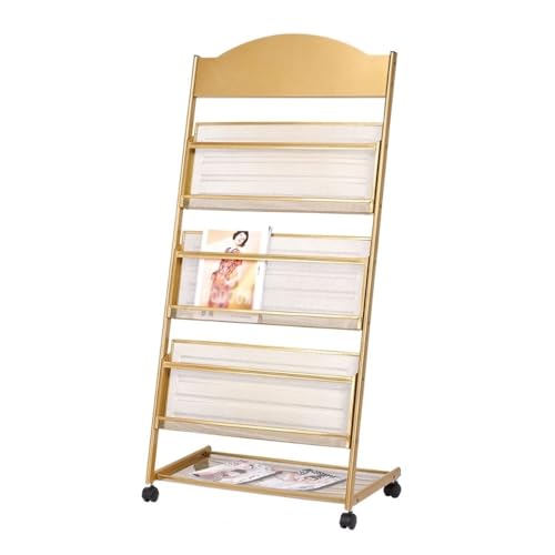 JIANBOHAIRS Zeitschriftenständer Brochure Display Stand,Floor-Standing Magazine Information Rack Newspaper Display Rack for Exhibition Trade Show Office Retail Store(Gold) von JIANBOHAIRS