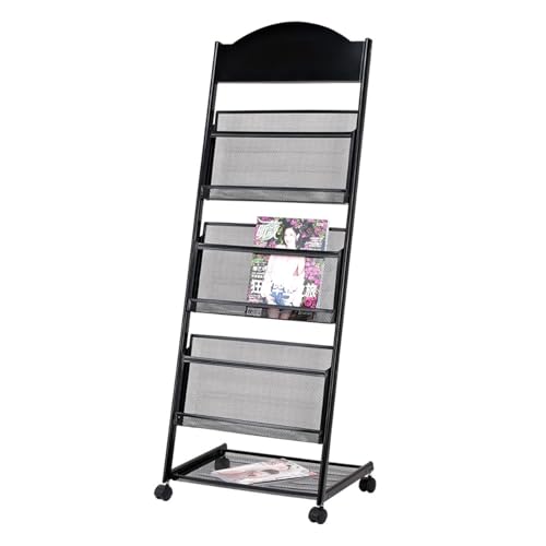JIANBOHAIRS Zeitschriftenständer Prospektständer, Bodenstehender Zeitschriftenständer, 3-lagig, mit Rädern, Prospektständer, Metall mit hoher Härte, for Messen, Büro(Black) von JIANBOHAIRS