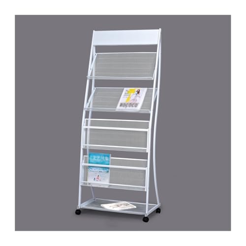JIANBOHAIRS Zeitschriftenständer Prospektständer, bodenstehend, 4-lagig, mit Rädern, Prospektständer, Informationsständer aus hochhartem Metall, mobiler Werbezeitungsständer(White) von JIANBOHAIRS
