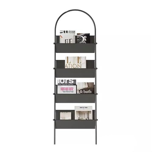 JIANBOHAIRS Zeitschriftenständer Simple Metal Newspaper Rack,Bookshelf Magazine Racks Against The Wall Storage Shelves(Black) von JIANBOHAIRS