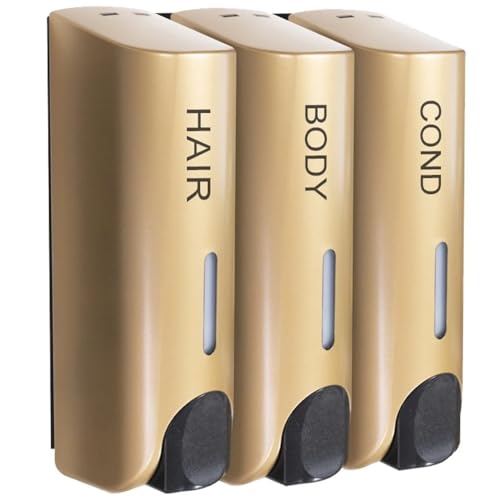 Mehrzweck-Wandmontage-Dreifach-350-ml-Flüssigseifenspender, Shampoo- und Conditioner-Spender, hitzebeständig, großes Fassungsvermögen for Bathroom Kitchen Home(Gold) von JIANBOHAIRS
