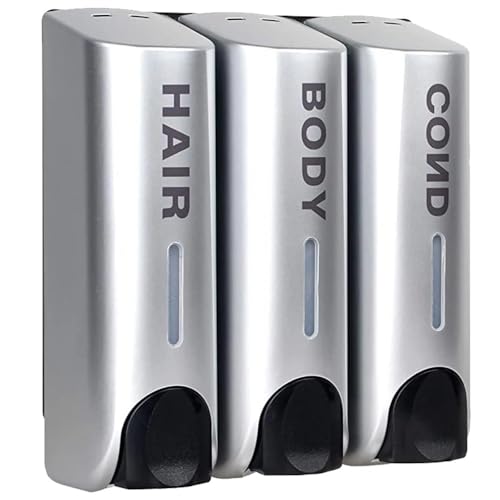 Mehrzweck-Wandmontage-Dreifach-350-ml-Flüssigseifenspender, Shampoo- und Conditioner-Spender, hitzebeständig, großes Fassungsvermögen for Bathroom Kitchen Home(Silver) von JIANBOHAIRS