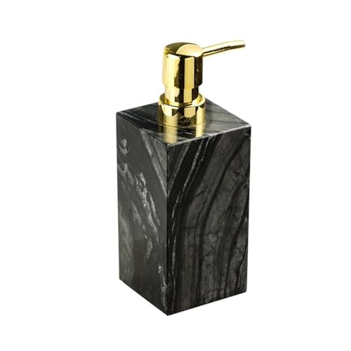 Nachfüllbarer Seifenspender aus Marmor mit Pumpe, quadratischer Spender for Flüssigseife, Lotion oder Händedesinfektionsmittel aus Marmor for Küche oder Bad, 150 ml for Bathroom Kitchen Home(Gold pump von JIANBOHAIRS