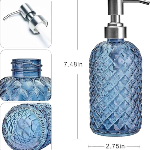 Seifenhalter Transparent Zylindrisches Glas Push Lotion Flasche 400ml Home Hotel Badezimmer for Bathroom Kitchen Home(Blue) von JIANBOHAIRS