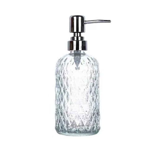 Seifenhalter Transparent Zylindrisches Glas Push Lotion Flasche 400ml Home Hotel Badezimmer for Bathroom Kitchen Home(Clear) von JIANBOHAIRS