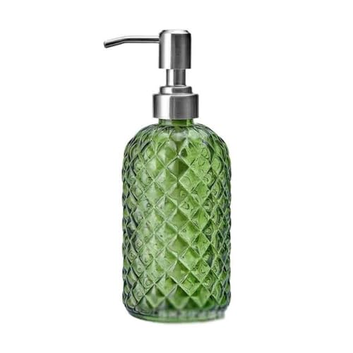 Seifenhalter Transparent Zylindrisches Glas Push Lotion Flasche 400ml Home Hotel Badezimmer for Bathroom Kitchen Home(Green) von JIANBOHAIRS