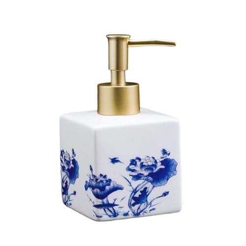 Seifenspender Keramikflaschen Flüssiglotionspender for Badezimmer Küchenspender 9,5 oz/280 ml Chinesische Retro-Muster for Bathroom Kitchen Home(Gold) von JIANBOHAIRS