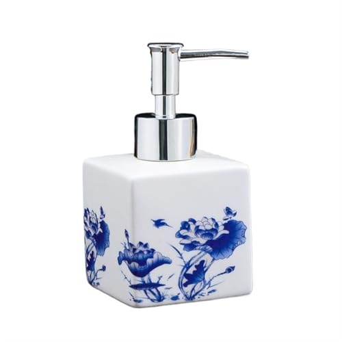 Seifenspender Keramikflaschen Flüssiglotionspender for Badezimmer Küchenspender 9,5 oz/280 ml Chinesische Retro-Muster for Bathroom Kitchen Home(Silver) von JIANBOHAIRS