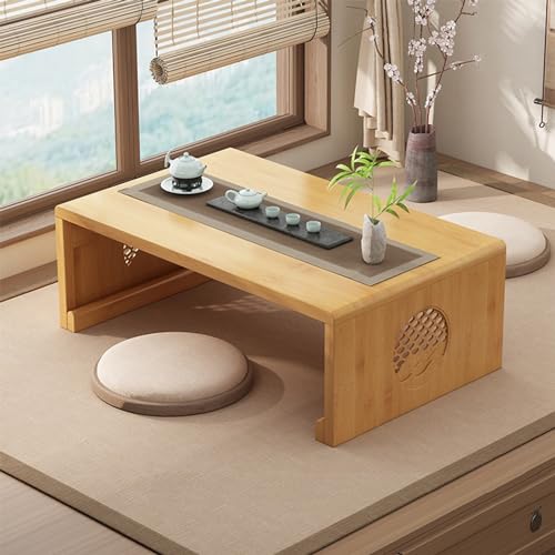Chinesischer Tee-Bodentisch aus Bambus,japanischer faltbarer Couchtisch,Altartisch Meditation,niedriger tragbarer zusammenklappbarer Tatami-Tisch for Wohnzimmer,Heimdekoration (Holz, 100*50*30cm) von JIANCNGU