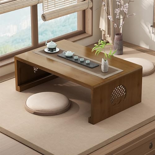 Chinesischer Tee-Bodentisch aus Bambus,japanischer faltbarer Couchtisch,Altartisch Meditation,niedriger tragbarer zusammenklappbarer Tatami-Tisch for Wohnzimmer,Heimdekoration (Walnuss, 100*50*30cm) von JIANCNGU