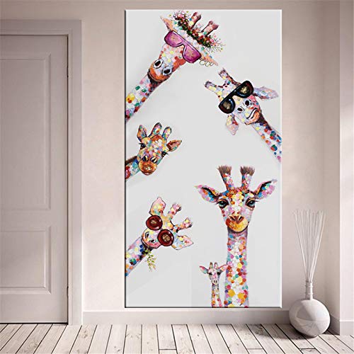 JIANGCJ Leinwand Bilder Bunte Giraffe Tierfamilie Für Kind Wandkunst Giraffe Poster Malerei Wohnzimmer Wohnkultur 40x80cm Rahmenlos von JIANGCJ