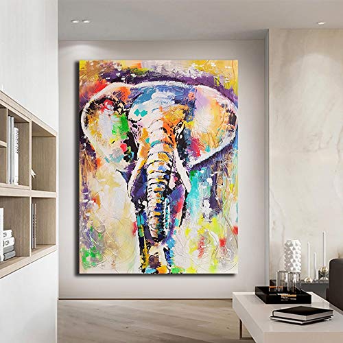 JIANGCJ Tiere auf Leinwand, Wandkunst, bunter Elefant, gemaltes Öl, Poster und Drucke, abstrakte Bilder für Wohnzimmerdekoration, 60 x 80 cm, rahmenlos von JIANGCJ