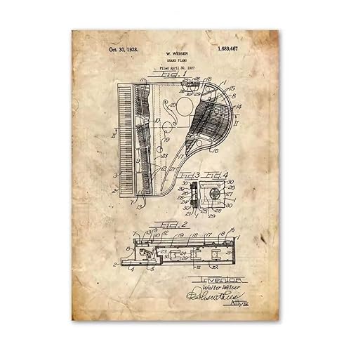 JIANGSHANDAIYOUCAIREN Klavier Design Zeichnungen Patent Musical Vintage Poster Wand Art Print Leinwand Malerei Bild Wohnzimmer Musik Raum Home Decor Geschenk Kein Rahmen-F_30x40cm von JIANGSHANDAIYOUCAIREN