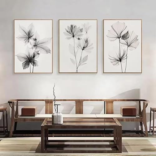 JIANGSHANDAIYOUCAIREN Minimalismus Transparente Botanische Pflanze Blume Blatt Moderne Poster Print Leinwand Druck Wandkunst Bild für Wohnzimmer Home Decor Kein Rahmen-50x70cmX3 von JIANGSHANDAIYOUCAIREN