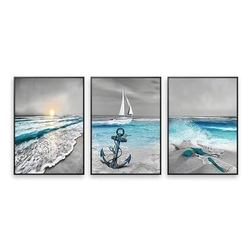 Moderne Seaside Segelboot Leinwand Malerei Poster Und Druck Blau Und Grau Strand Meer Welle Wand Kunst für Schlafzimmer Wohnzimmer Decor Kein Rahmen-30x40cmX3 Moderne Seaside Segelboot Leinwand Malerei Poster Und Druck Blau Und Grau Strand Meer Welle Wand Kunst für Schlafzimmer Wohnzimmer Decor Kein Rahmen-30x40cmX3 von JIANGSHANDAIYOUCAIREN