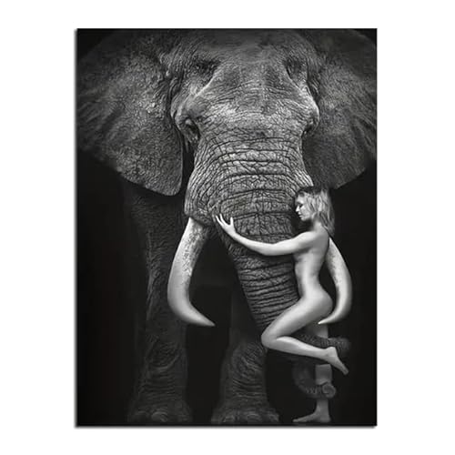 Schwarzer weißer Elefant Frau Leinwand Malerei Poster und Drucke Tier Wand Kunst Bild Für Schlafzimmer Dekor Kein Rahmen-50x70cm Schwarzer weißer Elefant Frau Leinwand Malerei Poster und Drucke Tier Wand Kunst Bild Für Schlafzimmer Dekor Kein Rahmen-50x70cm von JIANGSHANDAIYOUCAIREN