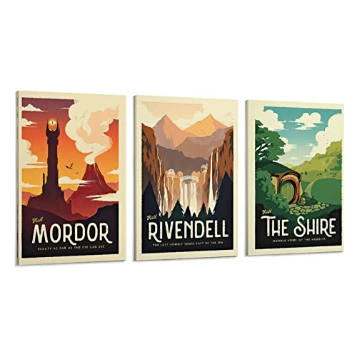 JIANGUAN Herr der Ringe Retro-Reiseposter – Set mit 3 Stück – LOTR Vintage-Poster Leinwand Wandkunst Drucke Poster Foto Bild Malerei Poster Raumdekoration 20 x 30 cm von JIANGUAN