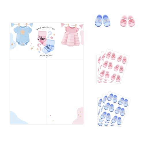 JIANGWON Gender Reveal Party Deko – Geschlechtsverkündung Baby, 1 Poster (58 x 42 cm), – Babyparty & Gender Reveal Geschenk (Schuhe) von JIANGWON