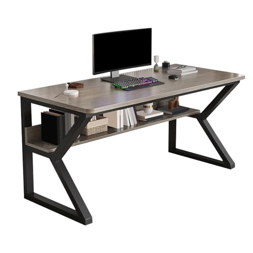 JIANGZAI Computer Tisch，doppelschichtiger Speicher, große Speicherkapazität, geeignet for eine Vielzahl von Szenarien(Gray,80 * 60 * 75cm/31.5 * 23.6 * 29.5in) von JIANGZAI