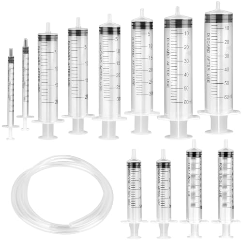 JIANGZHIB 12 Stk Spritze, Dosierspritze mit Schlauch, Kolostrum Spritze 1 ml 5 ml 10 ml 20 ml 30 ml 60 ml Wiederverwendbare Plastikspritze Set für Wissenschaftliche Labors, Tierfütterung, Lndustriell von JIANGZHIB