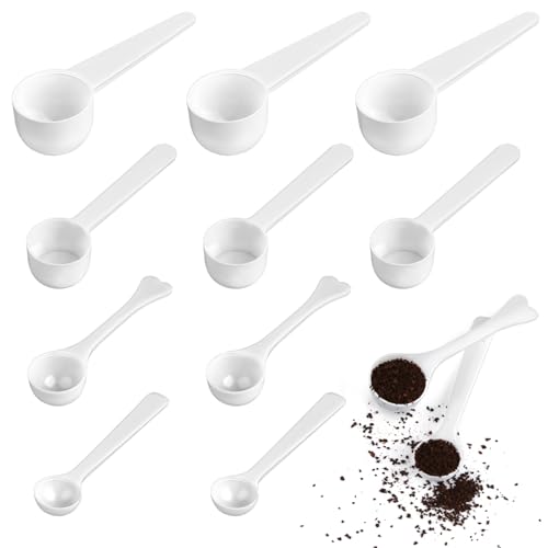 JIANGZHIB 12 Stück Messlöffel, Weiß Dosierlöffel Enthält 1g, 3g, 5g, 10g Messlöffel, Protein Messlöffel Gramm, Messlöffel Set für Backen Kochen, Kaffee, Waschpulverlöffel, Milchpulverlöffel von JIANGZHIB