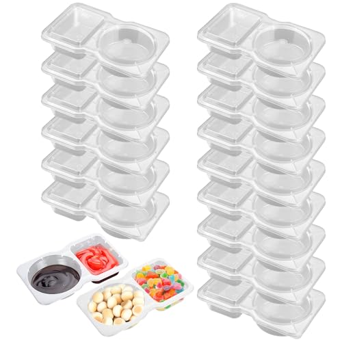JIANGZHIB 15 Stück Snack Pack Containers mit Deckel, Wiederverwendbare Snack-Pack-Behälter, Transparent Snackbox Klein, Portable Gewürzbehälter mit 2 Fächern für Soßen, Dips, Gewürze von JIANGZHIB