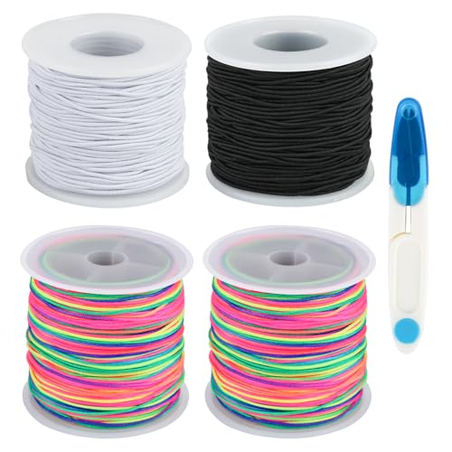 JIANGZHIB 4 Rollen Gummiband für Armbänder, 1mm Elastische Faden Perlenschnur, Nylonschnur für Armbänder mit U Schere, 50m Jede Elastisches Band für DIY Handwerk Schmuckherstellung von JIANGZHIB