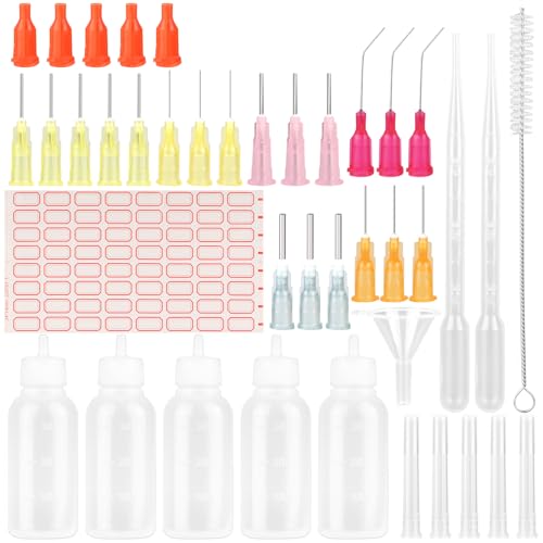 JIANGZHIB 5 Stück Nadelflaschen, 30ml Applikator Flasche Set, Nadelspitze Präzisionsspitzen Applikator mit 20 Dispensing Feine Nadeln, Dosierflasche für DIY Handwerk Nachfüllen Leim, Acrylfarbe, Öl von JIANGZHIB