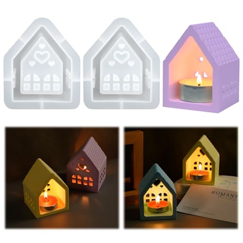 JIANGZHIB 2 Stück Silikonformen Gießformen Häuser, 3D Silikonform Haus, Silikonform Ostern, DIY Gießformen Silikon Gießform Haus für Gießform Kerzenhalter Deko des Häus von JIANGZHIB