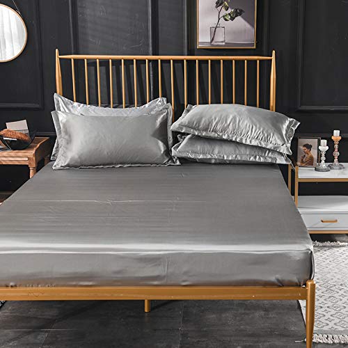 JIANINGHOME Spannbetttuch in Allen Größen 180x200,Seide Bettlaken Satin Spannbettlaken Deluxe All-Inclusive rutschfeste Tagesdecke, Tiefe Taschen passen übergroße Matratzen mit Einer Tiefe von JIANINGHOME