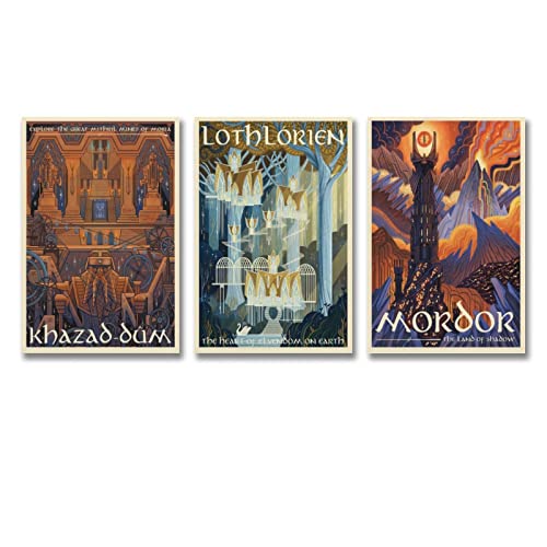 JIANJIE Mordor Herr des Rings Hobbit Film Vintage Reise Leinwand Kunst Poster Set von 3 Bündel Leinwand Poster Wandkunst Bild Drucke Hängende Foto Dekor Home P von JIANJIE