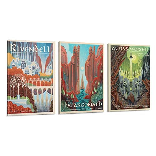 JIANJIE Rivendell LOTR Reiseposter – Herr der Ringe – Retro Vintage Poster – Set mit 3 Bündeln Leinwand Malerei Poster Wandkunst Deko Bild Drucke Mod von JIANJIE