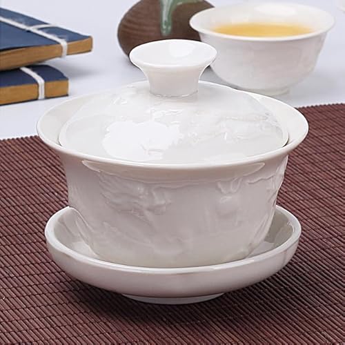 JIANNA Traditionelles GAI-Wan-Teeservice aus Knochenporzellan, Gaiwan-Tee-Porzellan-Topf-Set für Reisen, schöner und einfacher Wasserkocher von JIANNA