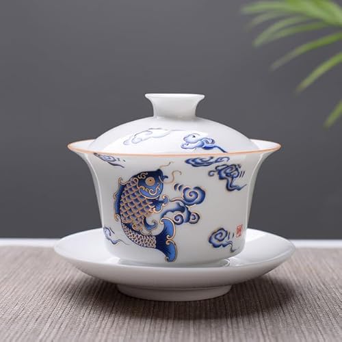 Weißes Bone China Gaiwan Tee-Set, Reise-Keramik-Tee-Set, weißes Kung-Fu-Tee-Set, chinesische Porzellan-Gaiwan-Tasse von JIANNA