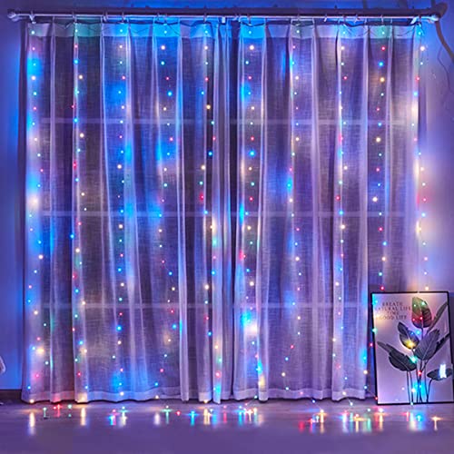 JIANNZT USB Lichtervorhang Bunt, 3x3M 300 LED Lichterketten Vorhang 8 Modi mit Fernbedienung und Timer, Wasserdichte Lichterkette Gardine für Weihnachten Innen Außen Deko, Zimmer, Party, Hochzeit von JIANNZT