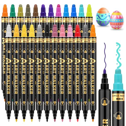 JIANTA Acrylstifte für Steine Wasserfest, 24 Farben Acrylic Marker Steine zum Bemalen für Holz, Glas, Leinwand, Metall - Multimarker Acryl (Rund- und feine Spitze) Doppelspitze Acrylmarker von JIANTA