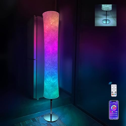 JIANUO Stehlampe Wohnzimmer Dimmbar, RGB LED Lampe Wohnzimmer Schlafzimmer mit Alexa und Google Assistant, WiFi APP Standleuchte Farbwechsel Standlampe Ambientebeleuchtung Licht(Verchromter Sockel) von JIANUO