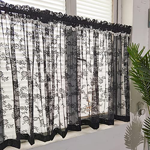 JIAOCKJIAO Scheibengardine romantische Schwarze Spitzen Bistrogardine, Kurzstore Transparente Gardine, küche Gardinen für Café, Wohnzimmer, Schlafzimmer, Badezimmerdekoration, Fenster/Schrank von JIAOCKJIAO