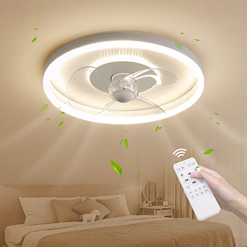 Deckenventilator mit Beleuchtung, Modern LED Dimmbar Weiß Deckenventilator Mit Lampe,6 Stufen Windgeschwindigkeiten, Esszimmer,Schlafzimmer Ventilator Deckenlampe,Mit Fernbedienung,Ø49.5cm,A von JIAODIE